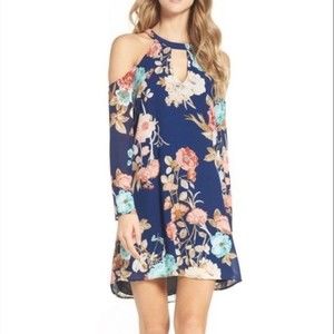 Charles Henry Cold Shoulder Blue Floral Dress Size S Women